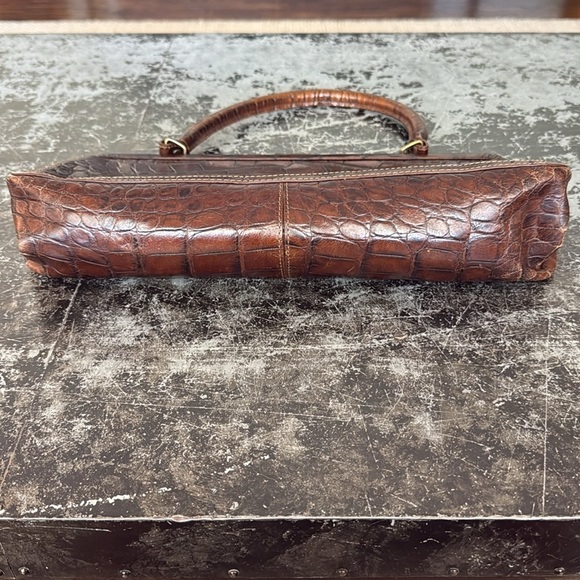 Nicole Miller Brown Vintage Faux Croc Top Handle Handbag 13x5x4" - Picture 4 of 7
